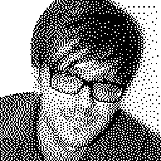 A dithered black and white portrait of Andrey Grehov